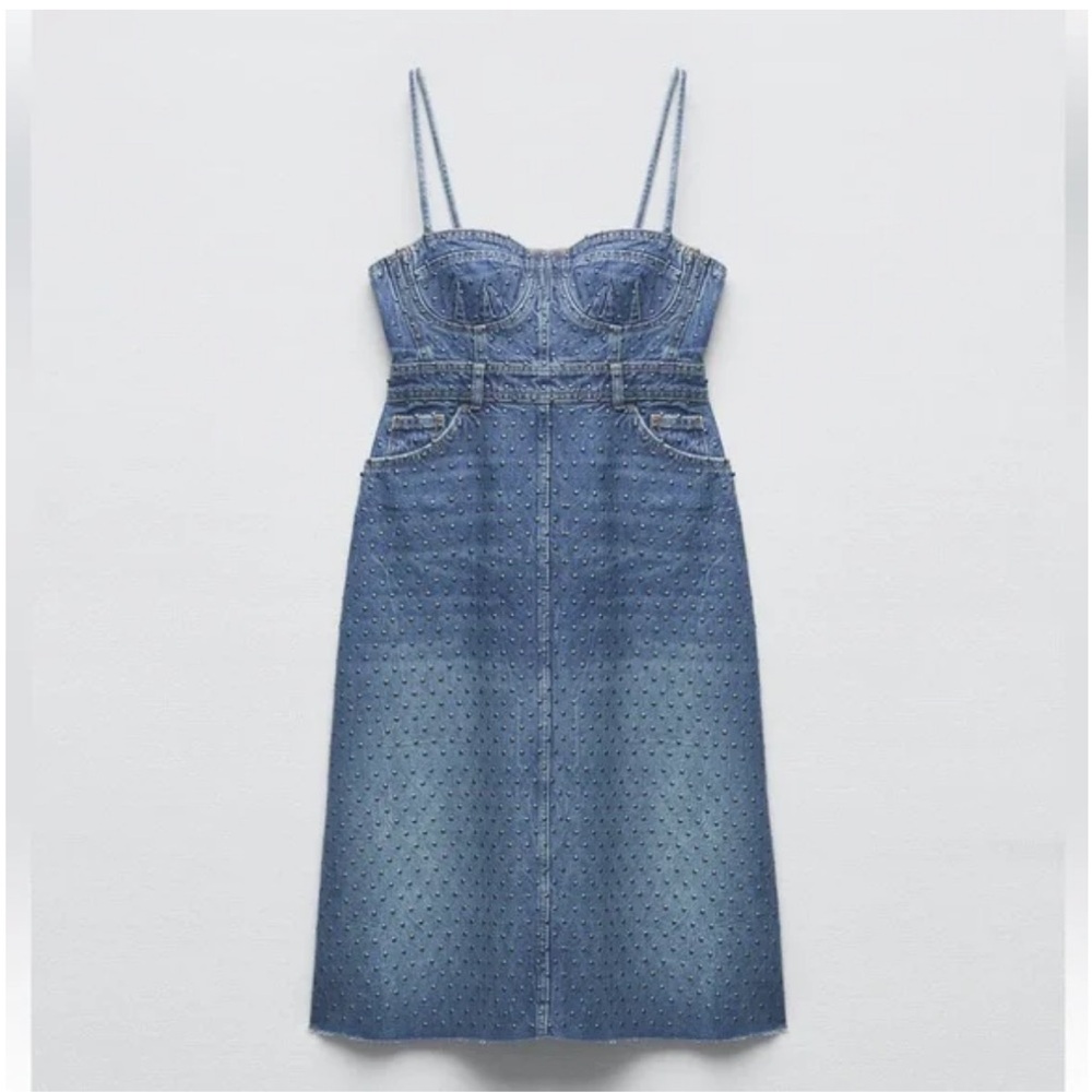 NWT Zara studded denim bustier dress